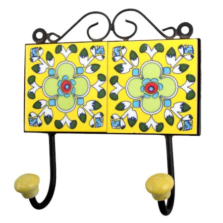 Yellow Light Green Floral Tiles Hooks